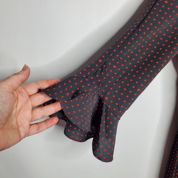 Karl Lagerfeld Womens Black Red Polka Dot Heart Print Dress Size 4 3/4 Sleeve - Picture 4 of 12